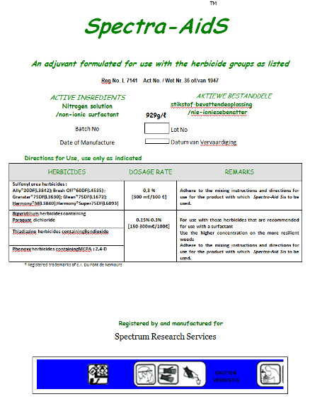 Our Spectra Aid-S product label